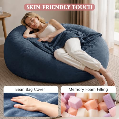 Image of 5FT,Giant beanbag Chairs for Adults,Bean Bag with Filler Included,Soft and Comfortable Memory Foam Chair,Extra Large Bean Bag，Adult Living Room，Leisure Chair Suitable(Blue, 5 Foot)