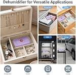 Auto Power-off Cordless Rechargeable Mini Dehumidifier Desiccant for Drawer | Electric Moisture Absorption for Storage Totes Guitar Case Drawer Photo Album Document Craft Container Bike Spare Parts