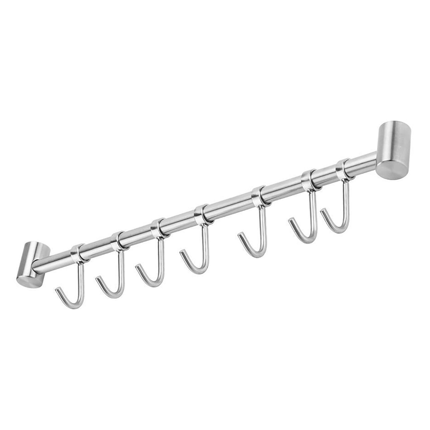 Intirilife Barra de Colgar para la Cocina de Acero Inoxidable con 7 Ganchos móviles para taladrar - 39.6 x 3.4 x 2.2 cm - Barra de Colgar para la Cocina Gancho Varilla portavasos Soporte de Pared