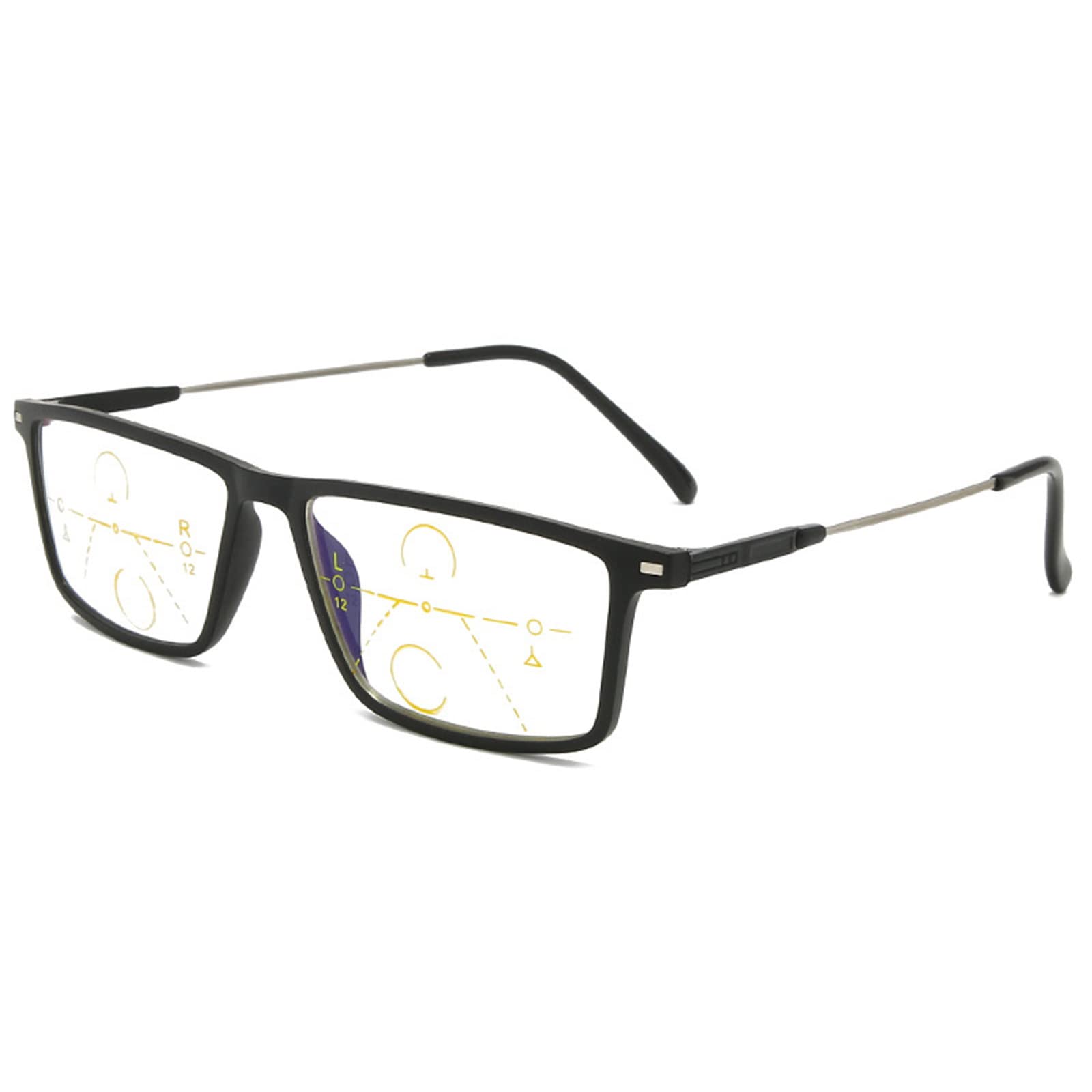 Gafas de Lectura cuadradas para Hombre, Lente HD multifoco progresiva, Memoria de Titanio, Lector de Ancianos Ultraligero +1,0 a + 3,0, Negro-+2,50