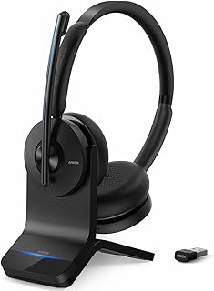 Anker PowerConf H700 Upgraded Version, Bluetooth Headset with Mic and Charging Stand, Digital Active Noise Cancelling, Superior Voice Pickup, Meeting Transcription, AI-Enhanced Calls, for Zoom & More