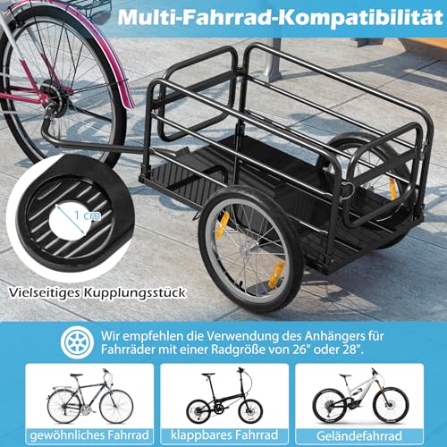 COSTWAY Fahrradanhänger, Lastenanhänger Klappbar mit Abdeckung & Kuppler & Reflektoren, Transportanhänger 60KG für Camping, Einkaufen, Umzug