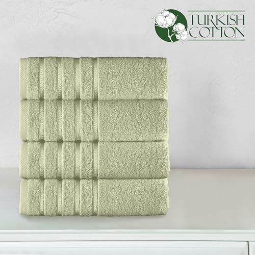 Image of Elegant Comfort 100% Turkish Cotton 4 Lines Viscose Stripe Luxury 4 Pack Hand Towel Set - Ultra Absorbent and Soft 16 x 28 Inch Premium Hotel Spa Quality Towels for Everyday Bath Use, Mint Green