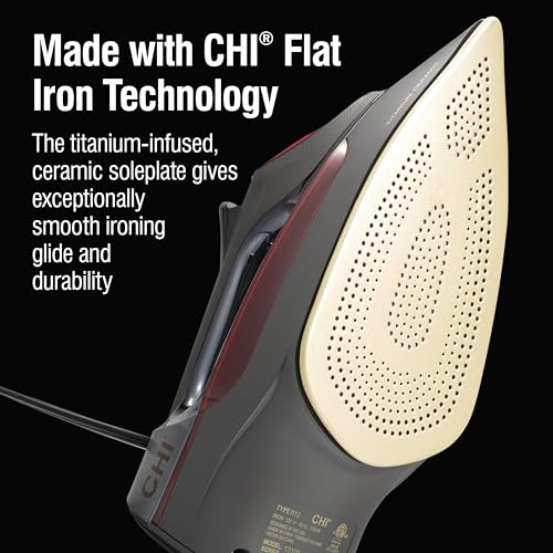 Image of CHI Steam Iron for Clothes with 8' Retractable Cord, 1700 Watts, 3-Way Auto Shutoff, 400+ Holes, Professional Grade, Temperature Control Dial, Titanium Infused Ceramic Soleplate, Black /Chrome (13109N)
