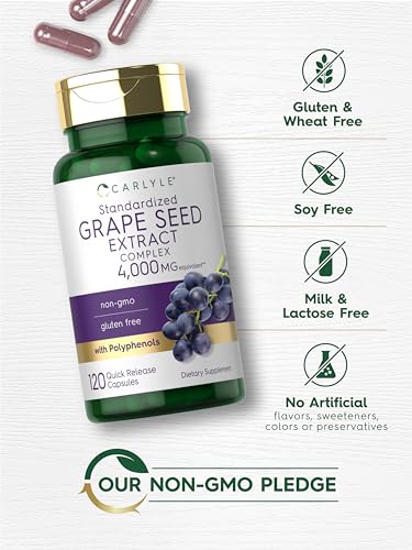 Carlyle CL371 Grape Seed Extract 4,000Mg | 120 Quick Release Capsules | Standardized Extract Complex With Polyphenols | Non-Gmo, Gluten Free Supplement thumb #4