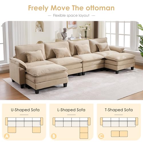 Image of URRED Oversized Modular Sectional Sofa,Solid Khaki:157 inch U Shaped