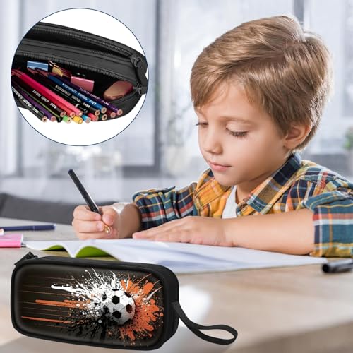 Image of TILYTADLY Large Pencil Case for Boys - Soccer Boys Pencil Pouch with Zipper Compartments - Big Capacity Pen Box Pen Bag Organizer with Keychain for Kids Teens School