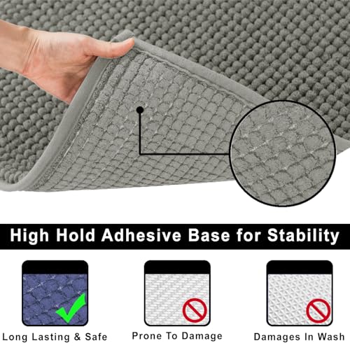 Image of LUXEHOME International Microfibre Chenille Contour Bath Mat Set for Bathroom, Anti Slip Super Absorbent Quick Dry Washable Bathroom Mats, Solid (Grey 45x75cm & 47x47cm) Pack of 2