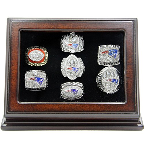 7 Slots Championship Rings Wooden Display case Shadow Box with Slanted Glass Window for Football Rings Basketball Hockey Sports Championship Rings - Rings are Not Included