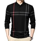 Mens Casual Striped Long Sleeve Collared T Shirt Polo Shirts