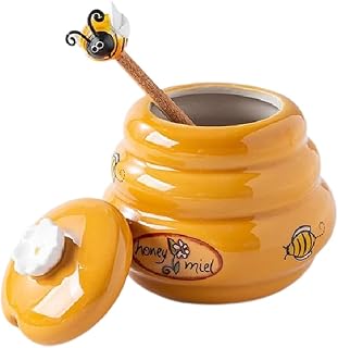 Alipis Ceramic Honey Jar with Lid and Wooden Dipper 4.7Oz Small Honey Storage Pot for Kitchen Tabletop Container and Syrup Dispenser