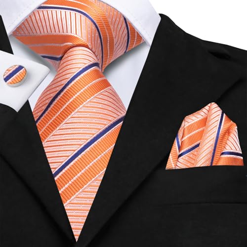 Image of Hi-Tie Mens 70inches Tie Set Extra Long Necktie for Men Cufflinks Handkerchief Big Tall Men Business Wedding