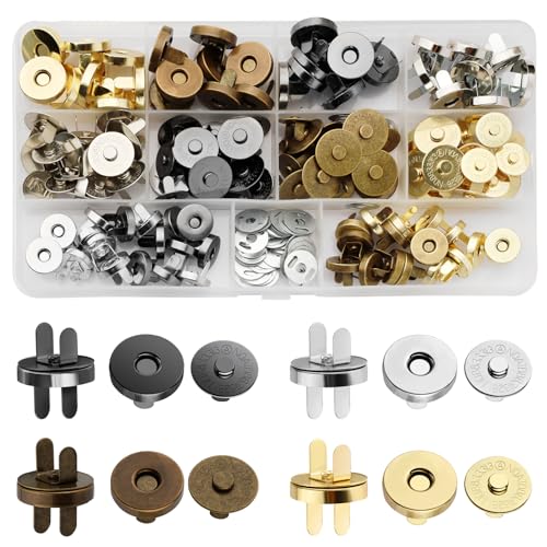 REJOECE 64 Stück Magnetknöpfe, 14mm und 18mm Magnetverschluss Taschen, Druckknöpfe zum Annähen, 4 Farben Magnetknopf Magnet Druckknopf für Geldtasche Handtaschen Mäntel Windbreaker Rucksack