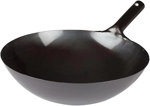 Winco Wok chino con mango integral, 16 pulgadas, negro, mediano