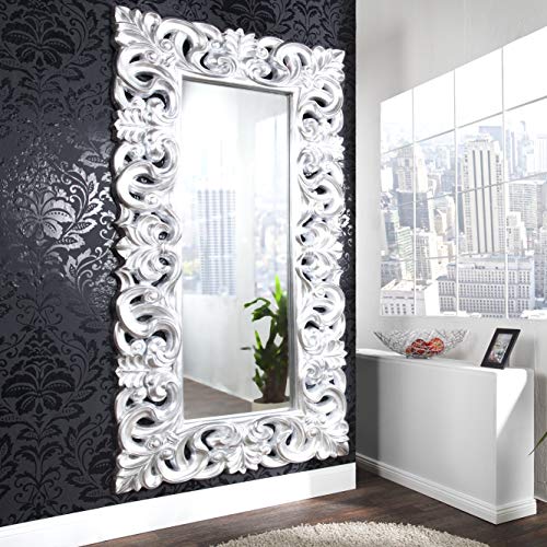 cagü: XXL ROMANTISCHER WANDSPIEGEL SPIEGEL [FLORENCE] SILBER ANTIK in BAROCK-DESIGN aus KUNSTSTEIN 180cm x 90cm | Vertikal oder horizontal aufhängbar! Cover