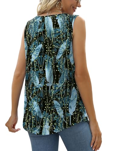 Image of Saloogoe Summer Tank Tops for Women Loose Fit Pleated Square Neck Sleeveless Tops Curved Hem Flowy