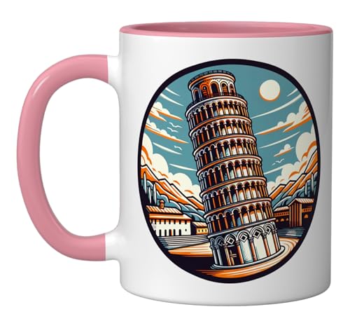 Italia Leaning Tower Of Pisa Ceramic Mug, Pink/White