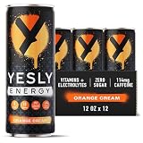 Yesly Energy Drink, Orange Cream, Naturally Flavored Sparkling Energy Drink With Electrolytes, Magnesium, Potassium, Vitamin C, B6 & B12, Natural Caffeine From Green Tea, 12 Fl Oz Cans, 12 Pack