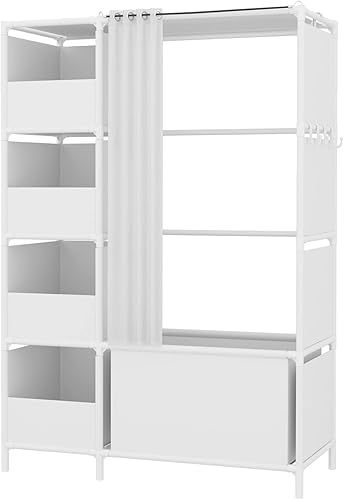 Miniatura 8 de Armario portátil de almacenamiento, armario de almacenamiento de ropa con cortina, 40.55 x 16.73 x 65.35 pulgadas, para sala de estar, dormitorio,