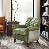 Volans Genuine Leather Chair, Vintage Mid Century Genuine Leather Accent Chair with Wood Legs, Indus