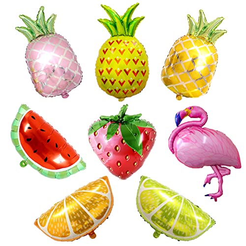 8 Pcs Fruit Foil Balloons Flamingo Pineapple Watermelon Strawberry Lemon Mylar Aluminum Helium Hawaiian Multicolor Party Balloons For Wedding Birthday Baby Shower Holiday Summer Luau Party Supplies #TOP12