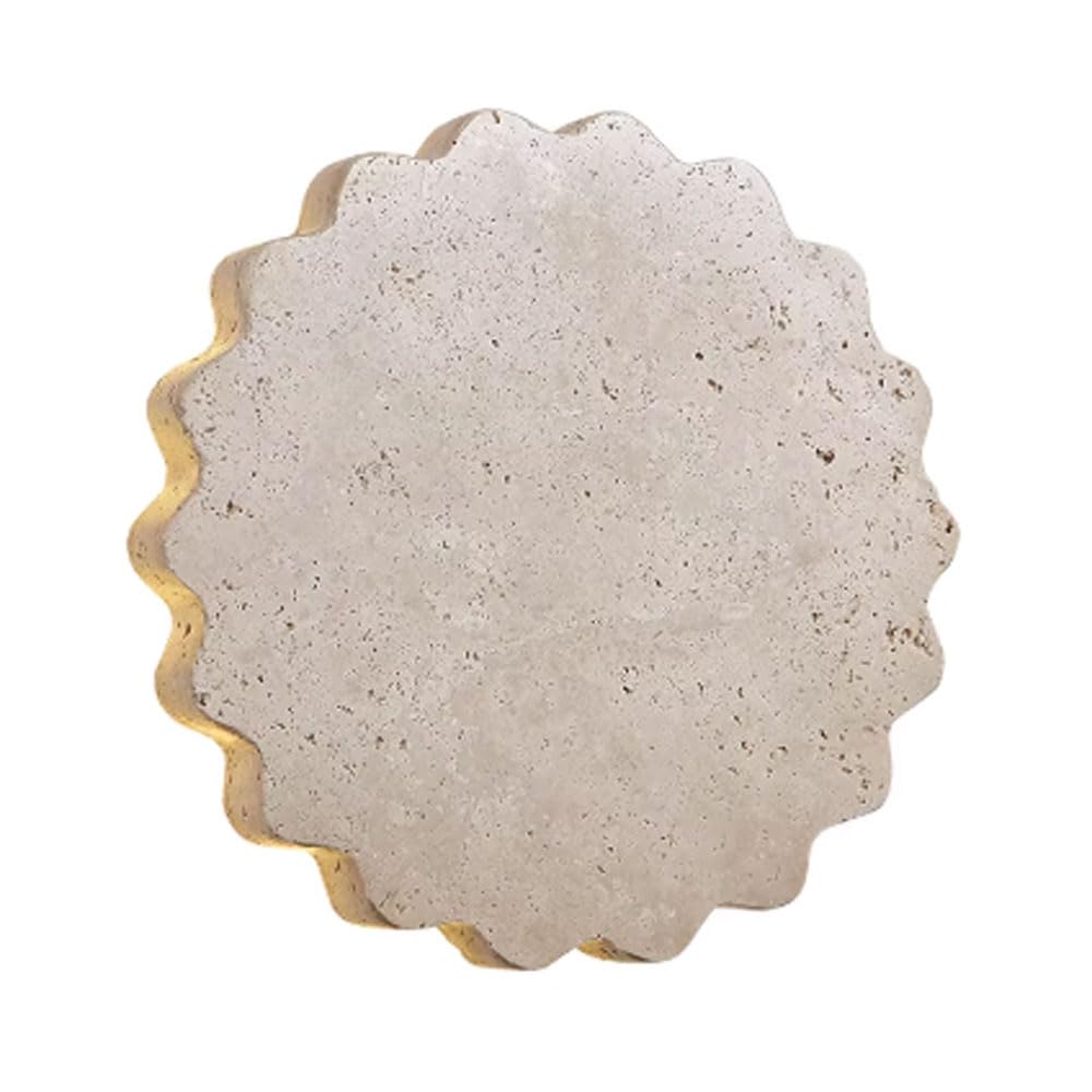 GUOGUOSM LED Light Source Natural Stone Wall Lamp, 7.8in Round Yellow Travertine Wall Sconce, Nordic Country Style Wall Light, Bedside Living Room Corridor Decorative Lighting Fixtures