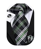 Hi-Tie Krawatten für Herren, schwarz, grün, weiß, kariert, Seidenkrawatte mit Einstecktuch, Manschettenknöpfe, formelle Geschäftshochzeit