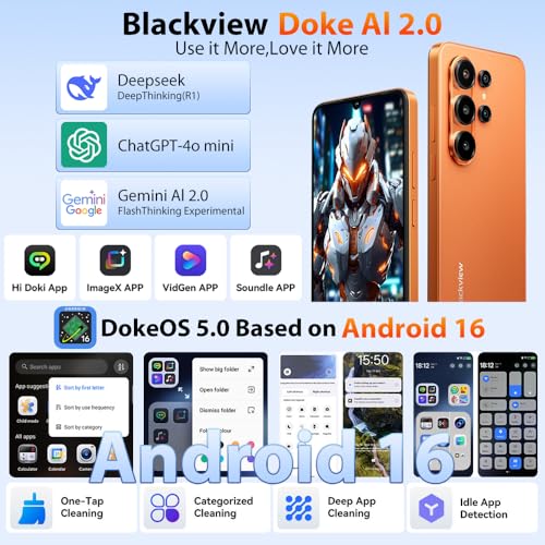 Blackview Wave 10 Handy Ohne Vertrag, 32GB+128GB/2TB Android 16 Phone, 6.88" 120Hz Gemini AI Smartphone Ohne Vertrag Günstig, 5000mAh, 32MP+13MP, WiFi 5, Fingerabdruck/GPS/OTG/FM/Handy hülle, Blau – Bild 4