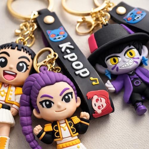 Image of Wanna Party Set of 4 Kpop Demon Hunters Cartoon Keychains for Boys and Girls, Cute Backpack Key Chain Accessories Wristlet chain Return Gift Items for Boys & Girls