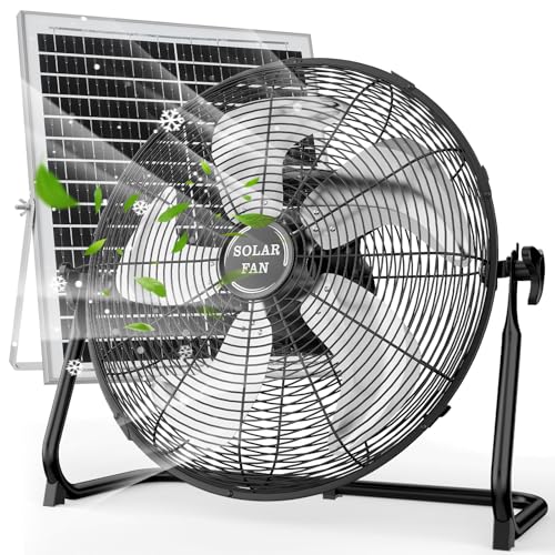 TonyEst 18" Solar Powered Fan for Outdoor - 30000mAh Rechargeable Battery Operated Outdoor Floor Fans with 40W Solar Panel for Gazebo Camping Home Patio (Black)