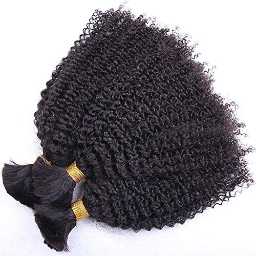 Miniatura 2 de Extensiones de cabello humano afro rizado a granel, trenzado mongol, sin trama, extensiones de cabello humano Remy, 1 paquetepedido (14 pulgadas, 1