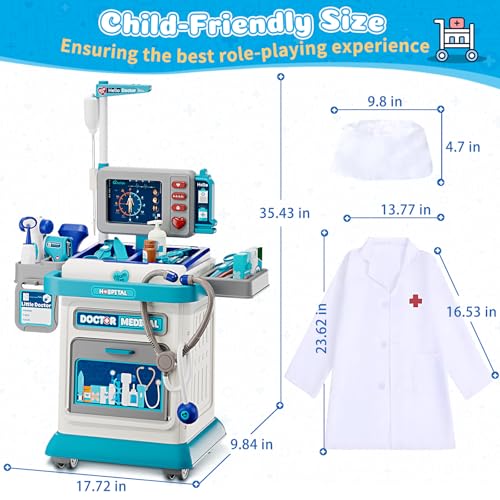 Image of Doctor Kit for Toddlers 3-5, Pretend Doctors Play Set with Cart, Costume and Stethoscope for Kids Aged 3 4 5, Role Play Medical Toys for Girls Boys, Christmas Birthday Educational Gift for Toddler