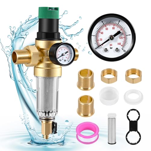 Ovshnrr Réducteur de pression d'eau 3/4, avec Manomètre et Filtre à Tamis, pour D'irrigation de Jardin, au Chauffage au Gaz, au Robinet