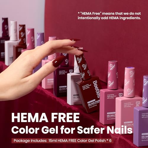 Image of Beetles Fall Gel Polish Set - Emotional Symphony 6 Colors 15ml Full Size Hema-Free Burgundy Purple Brown Colors Gel, Soak Off Uv Led Lamp Nail Art Kit Salon Colorful Bottle Manicure Gifts for Women