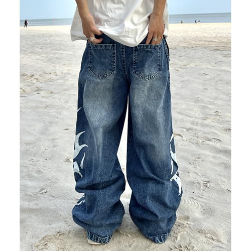 Baggy Jeans Men Casual Graphic Flame Flare Y2K Demin Pants Streetwear Loose Fit Parachute Wide Leg Jeans Men4