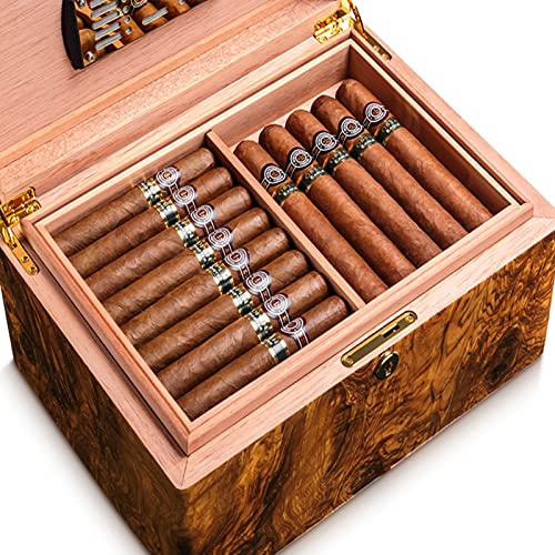 QHYTL Cigar Humidors Personalized, Handmade Cedar Wood Cigar Box Humidifier, Durable Airtight with Humidifier Hygrometer Cigar Cutter Divider Tray, Great Gift for Father, Holds 25-50 Cigar - Image 6