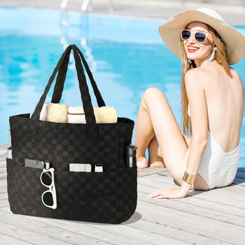 Image of LEDAOU Large Beach Tote Bag Women Waterproof Sandproof Zipper Beach Tote Bag for Pool Gym Grocery Travel with Wet Pocket | Sandproof