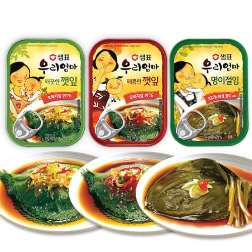センピョ 缶詰 3種 9缶セット /エゴマの葉 甘口3缶 + 辛口3缶 +ミョンイナムル3缶/醤油漬け 韓国おかず