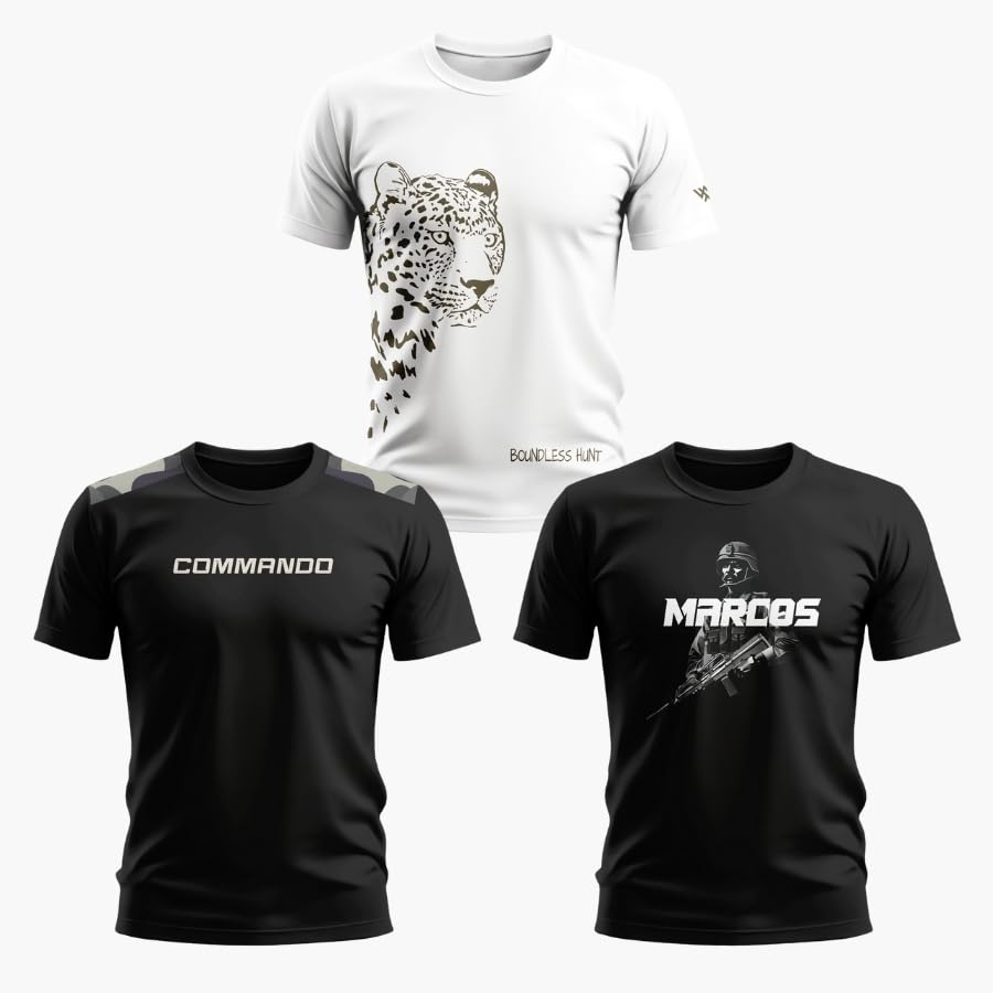 warriorworld Men’s Pure Cotton T-Shirt Combo Pack of 3 | Graphic Prints | Boundless Hunt Leopard White Tee | Casual Half Sleeve Round Neck Stylish Wear for Men-picture-26