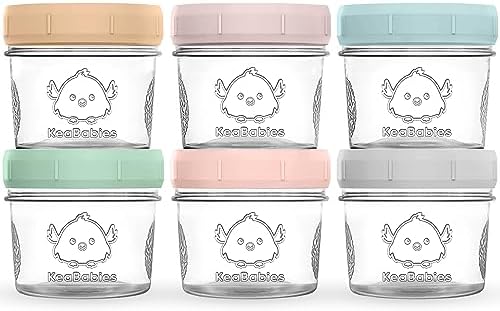 KeaBabies 6-Pack Glass Baby Food Containers – Leak-Proof, Microwavable Baby Food Storage Containers, Baby Food Freezer Tray, Puree Glass Baby Food Jars, Baby Bullet Jars with Lids (Musk Dusk)