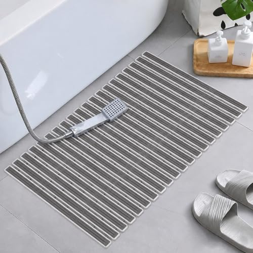 Image of HomeCloud Non-Slip Shower Mat for Bathtub, Anti-Slip Bath Mat with Suction Cups, Drainage Holes & Foot Massage Exfoliating Surface (Vent D.Grey)