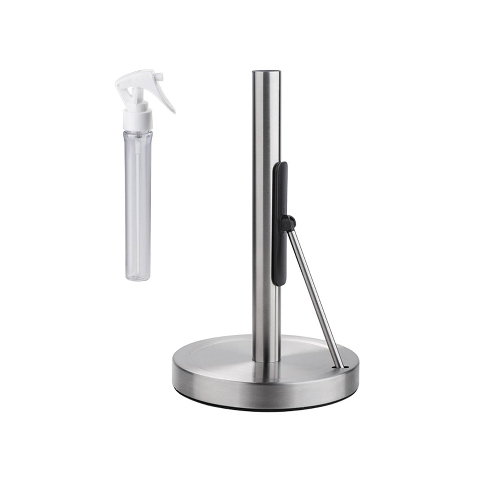 Tsophreniq Stainless Steel Paper Towel Holder with Sprays Bottle Standing Weighted Base Tissue Roll Rack for Kitchen Countertop Stainless Steel Kitchen Towel Holder