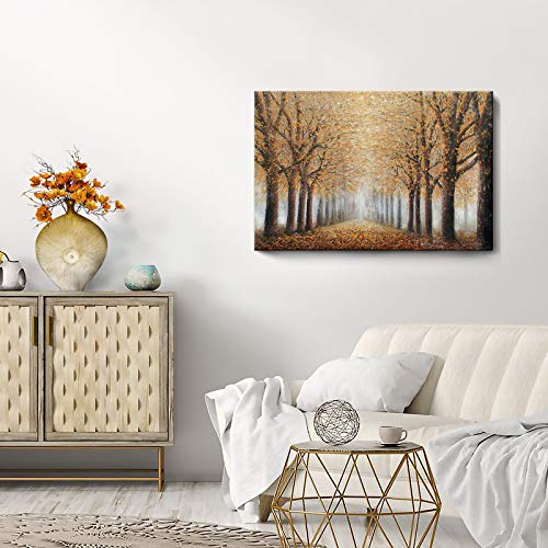 Tree Wall Art For Living Room Hand-Painted Forest Oil Painting Framed Yellow Grove Artwork Autumn Landscape Canvas Print For Living Room Bedroom Home Decorations Wall Decor Large 36"X24" #TOP2