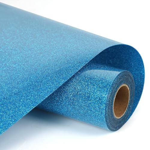 Image of HTVVETUR Glitter HTV Vinyl Rolls Heat Transfer Vinyl - 12 inch x 9ft Blue HTV Vinyl for Shirts, Iron on Vinyl for Cameo - Easy to Cut & Weed for Heat Vinyl Design (A001-J008 Glitter Blue-9ft)