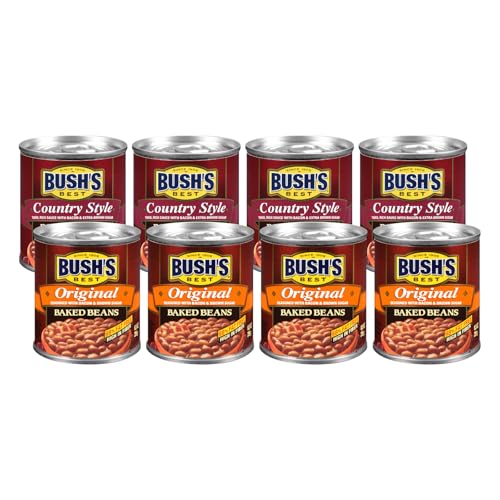 Image of Bush's Best Baked Beans for BBQ, Pantry Staple, Ready-to-Serve - Country Style, Original & Homestyle, 8.3 oz Each (Variety Pack)