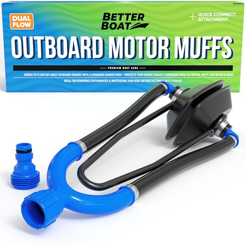 Outboard Motor Muffs Dual Flow Water Muffs for Boat Motor, Double Sided Engine Flush Kit with Hose...