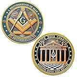 Freemason Challenge Coin Masonic Symbol Commemorative Coin Blue Lodge Mason Coin (Golden)
