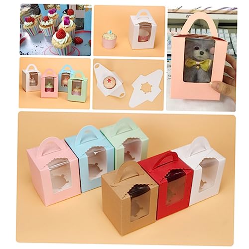 Anneome 20 Pack Portable Handheld White Cupcake Boxes with Window Mini Cake Containers for Baking Muffin Boxes 5-6cm Base Diameter