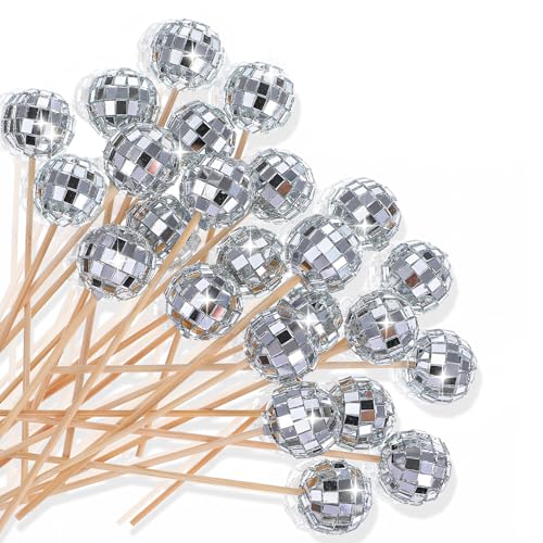 100pcs Disco Ball Cocktail Picks Mirror Ball Fancy Toothpicks Stirrers