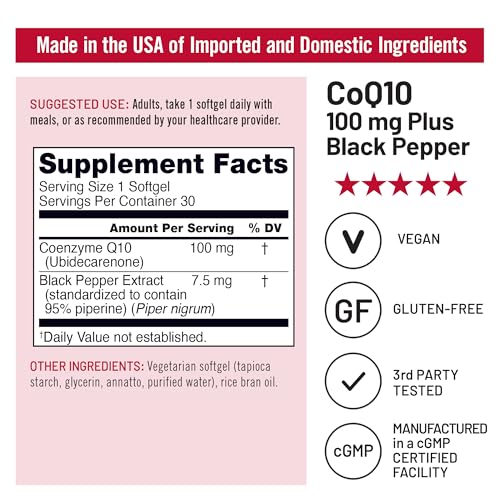 NatureWise CoQ10 100mg + Black Pepper Softgels - High Absorption Coenzyme Q10 + Black Pepper - Antioxidant for Heart Health + Cellular Energy - Vegan, Non-GMO, Gluten-Free - 30 Count[30-Day Supply] - image 6